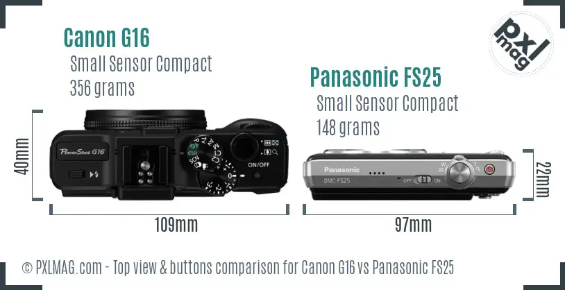 Canon G16 vs Panasonic FS25 top view buttons comparison