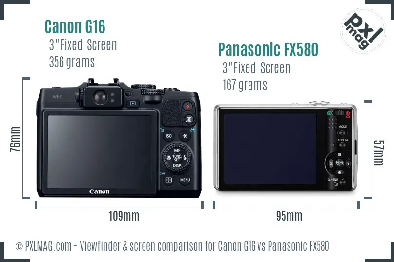Canon G16 vs Panasonic FX580 Screen and Viewfinder comparison