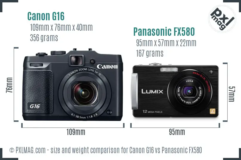 Canon G16 vs Panasonic FX580 size comparison
