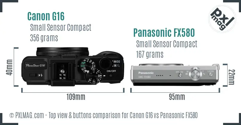 Canon G16 vs Panasonic FX580 top view buttons comparison