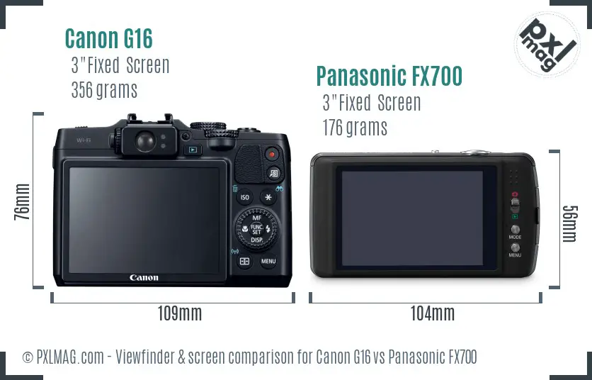 Canon G16 vs Panasonic FX700 Screen and Viewfinder comparison