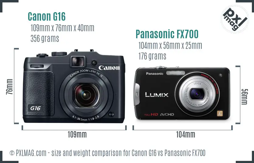 Canon G16 vs Panasonic FX700 size comparison