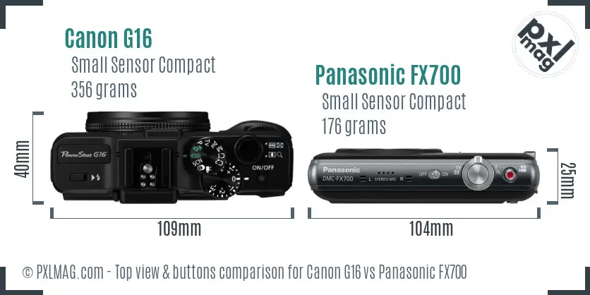 Canon G16 vs Panasonic FX700 top view buttons comparison