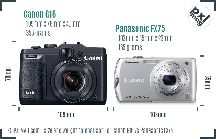 Canon G16 vs Panasonic FX75 size comparison