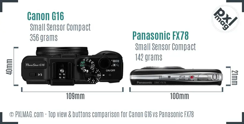 Canon G16 vs Panasonic FX78 top view buttons comparison