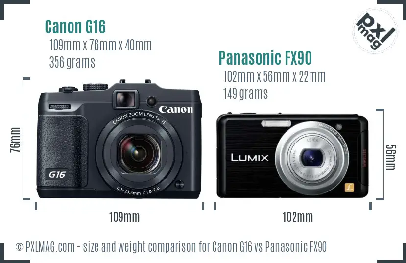 Canon G16 vs Panasonic FX90 size comparison