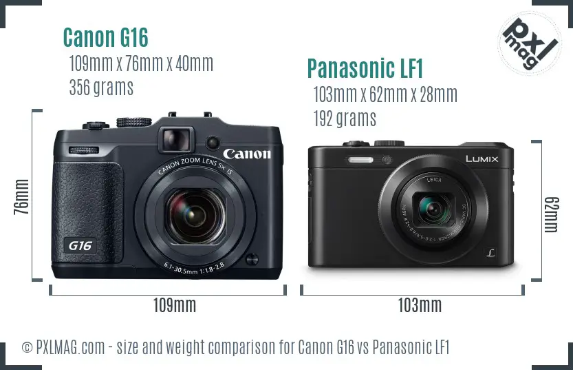 Canon G16 vs Panasonic LF1 size comparison