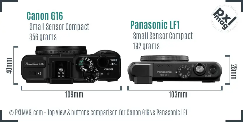 Canon G16 vs Panasonic LF1 top view buttons comparison