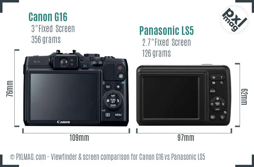 Canon G16 vs Panasonic LS5 Screen and Viewfinder comparison