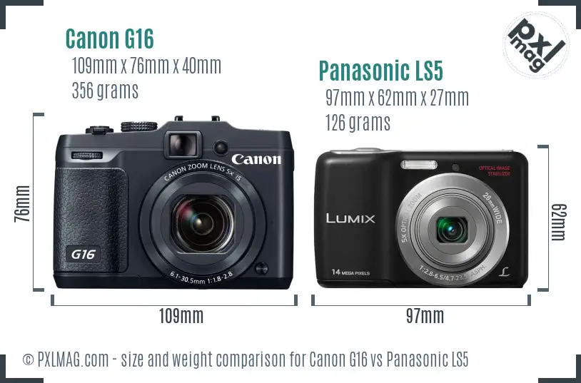 Canon G16 vs Panasonic LS5 size comparison