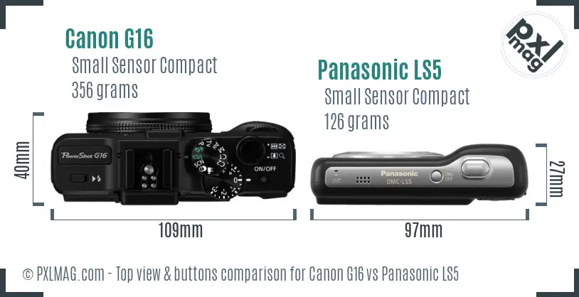 Canon G16 vs Panasonic LS5 top view buttons comparison