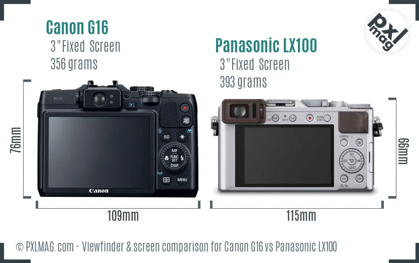 Canon G16 vs Panasonic LX100 Screen and Viewfinder comparison