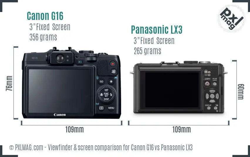 Canon G16 vs Panasonic LX3 Screen and Viewfinder comparison