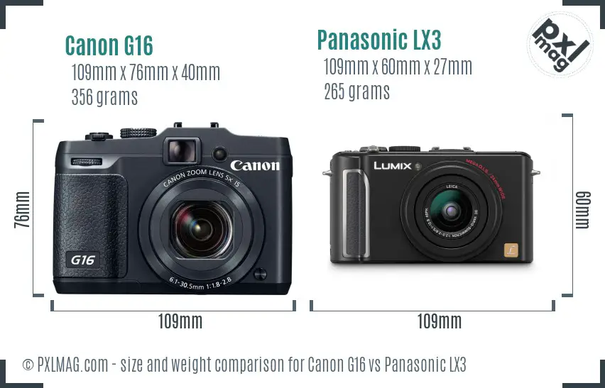 Canon G16 vs Panasonic LX3 size comparison