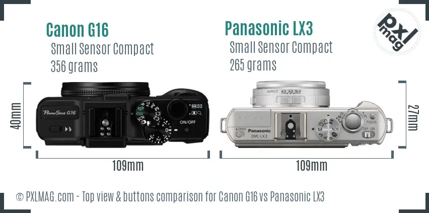 Canon G16 vs Panasonic LX3 top view buttons comparison