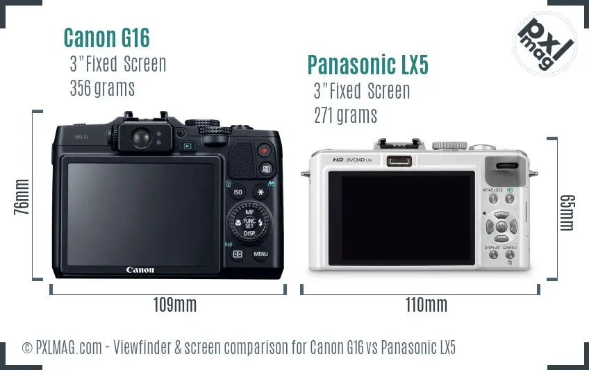 Canon G16 vs Panasonic LX5 Screen and Viewfinder comparison