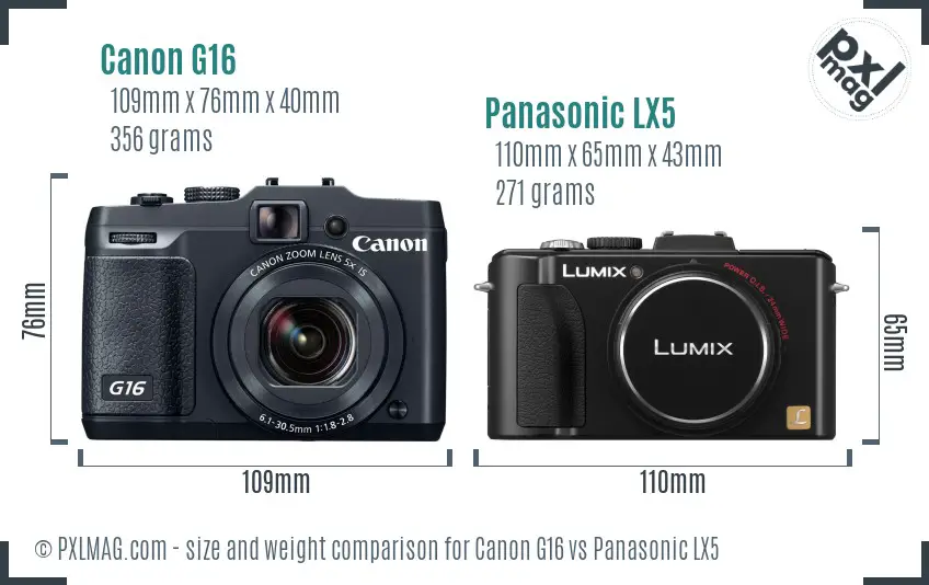 Canon G16 vs Panasonic LX5 size comparison