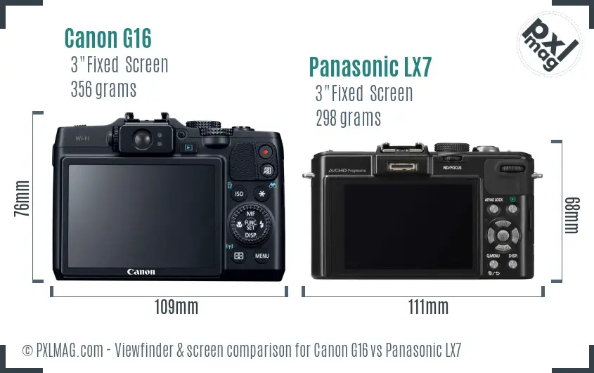 Canon G16 vs Panasonic LX7 Screen and Viewfinder comparison