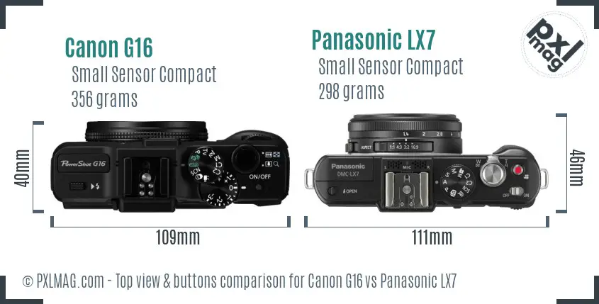 Canon G16 vs Panasonic LX7 top view buttons comparison
