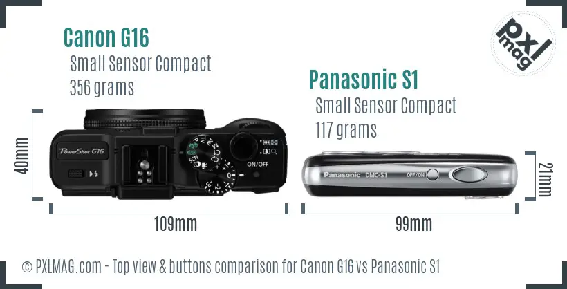 Canon G16 vs Panasonic S1 top view buttons comparison