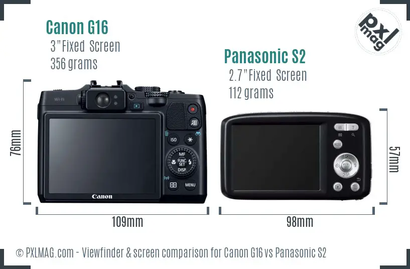 Canon G16 vs Panasonic S2 Screen and Viewfinder comparison