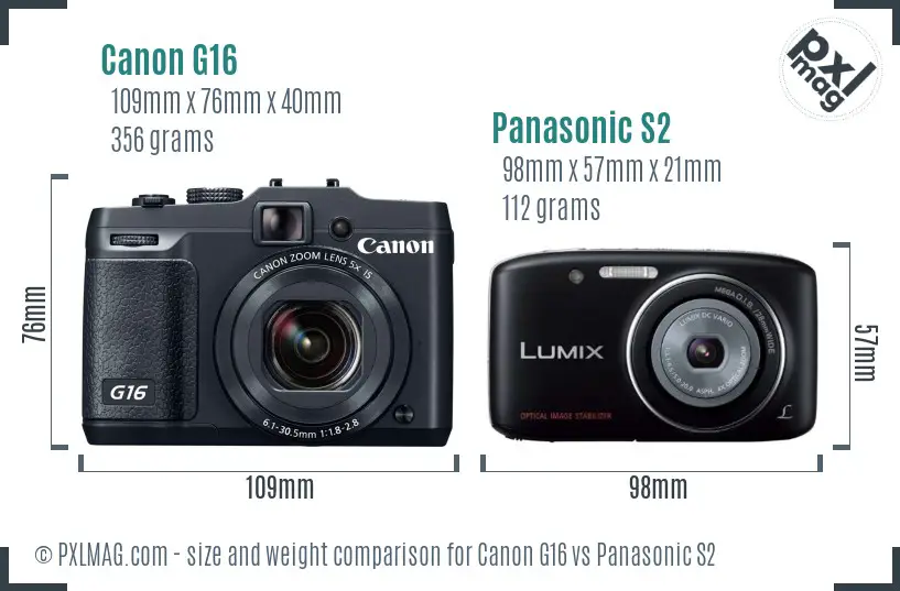 Canon G16 vs Panasonic S2 size comparison