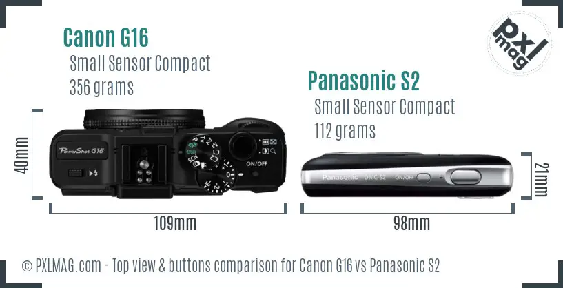 Canon G16 vs Panasonic S2 top view buttons comparison