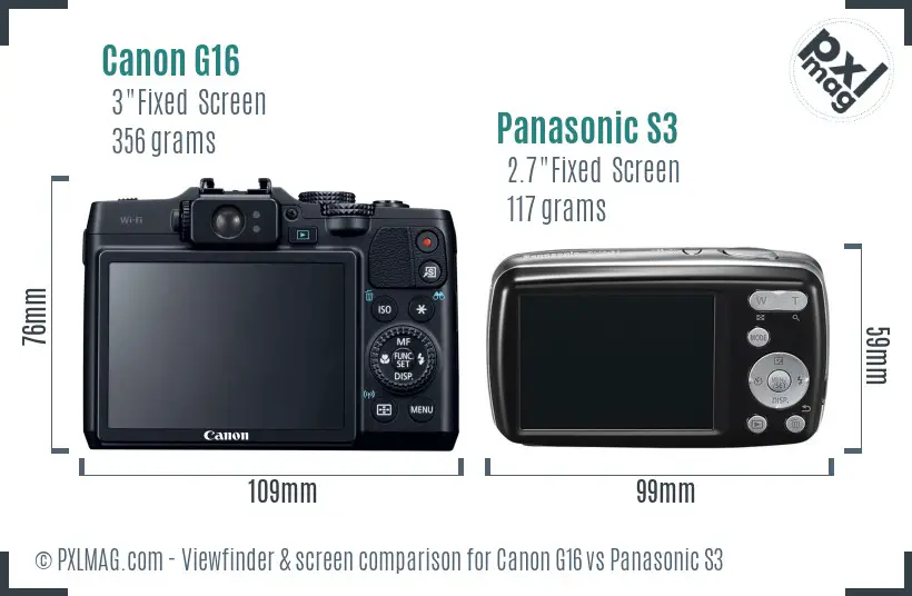 Canon G16 vs Panasonic S3 Screen and Viewfinder comparison