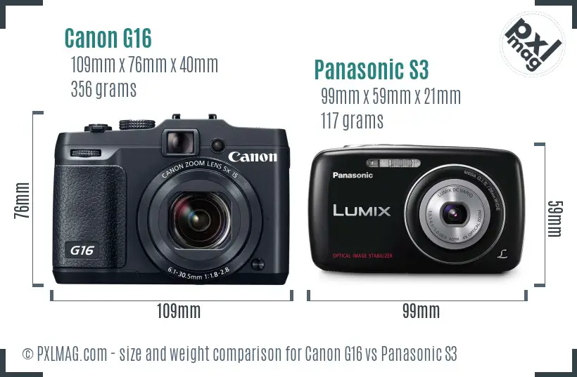 Canon G16 vs Panasonic S3 size comparison