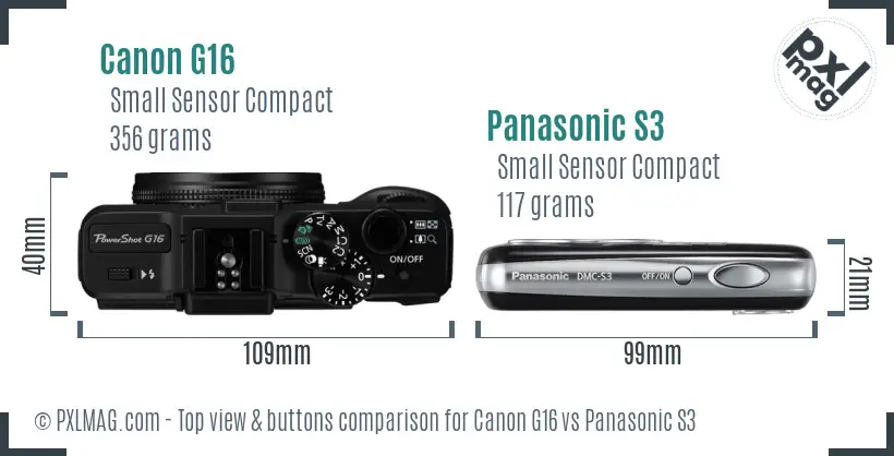 Canon G16 vs Panasonic S3 top view buttons comparison