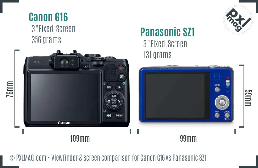 Canon G16 vs Panasonic SZ1 Screen and Viewfinder comparison