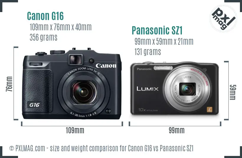 Canon G16 vs Panasonic SZ1 size comparison