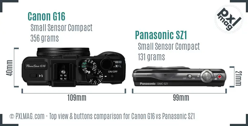 Canon G16 vs Panasonic SZ1 top view buttons comparison