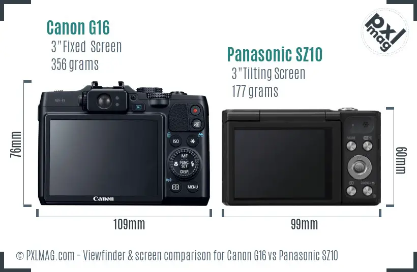 Canon G16 vs Panasonic SZ10 Screen and Viewfinder comparison