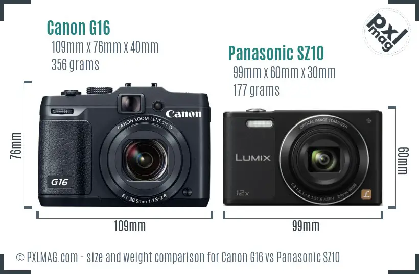 Canon G16 vs Panasonic SZ10 size comparison