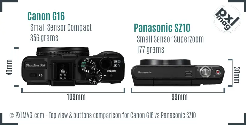 Canon G16 vs Panasonic SZ10 top view buttons comparison