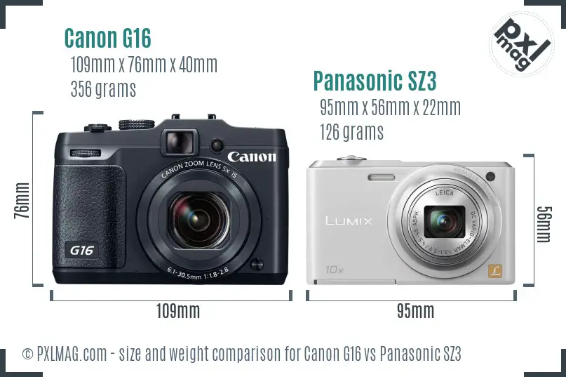 Canon G16 vs Panasonic SZ3 size comparison