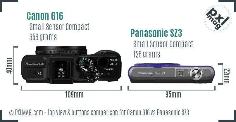 Canon G16 vs Panasonic SZ3 top view buttons comparison