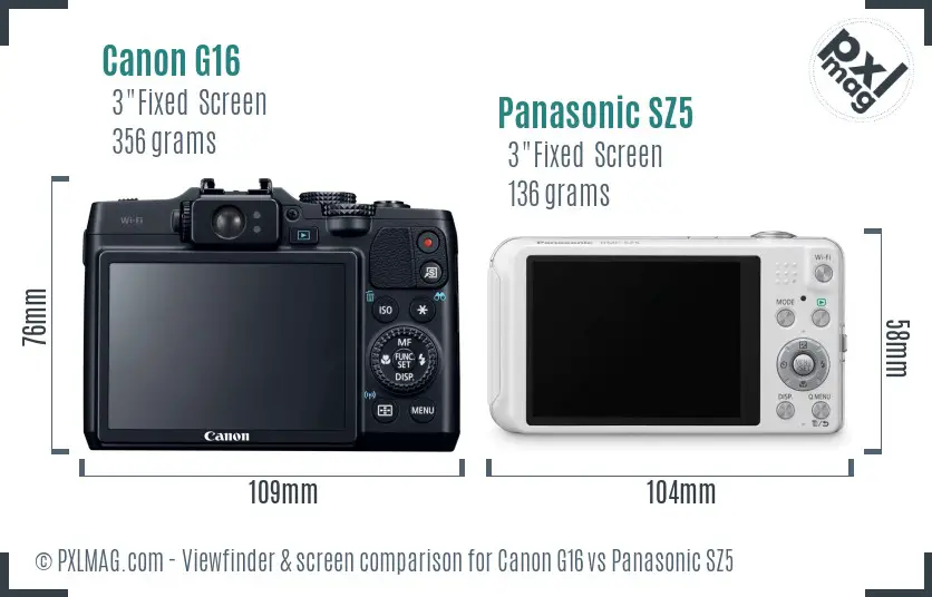Canon G16 vs Panasonic SZ5 Screen and Viewfinder comparison