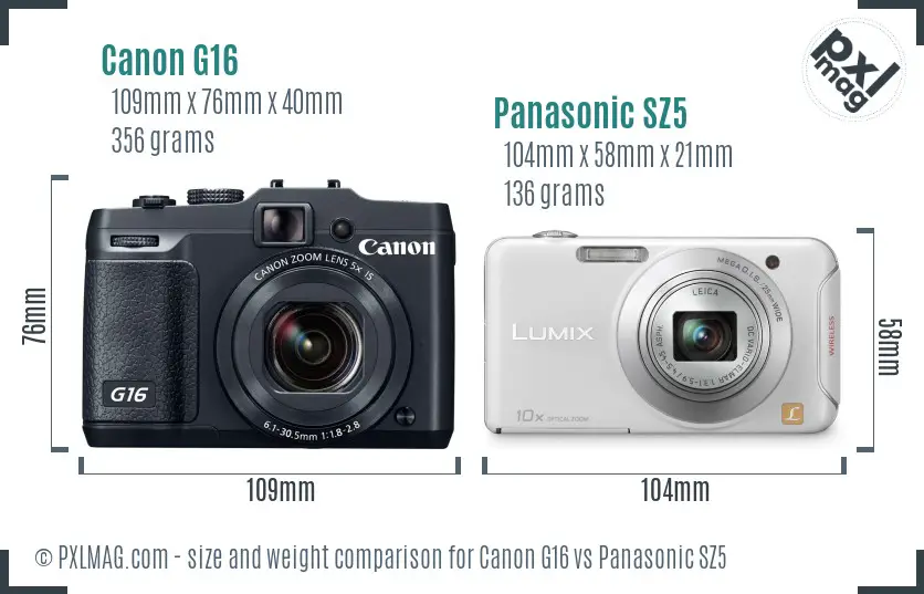 Canon G16 vs Panasonic SZ5 size comparison