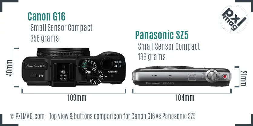 Canon G16 vs Panasonic SZ5 top view buttons comparison
