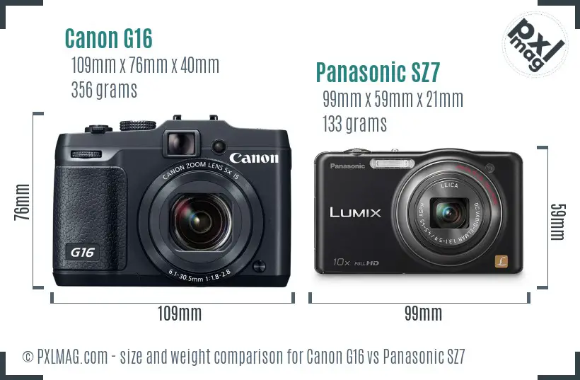 Canon G16 vs Panasonic SZ7 size comparison