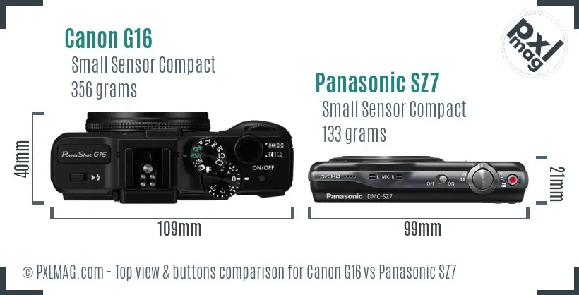 Canon G16 vs Panasonic SZ7 top view buttons comparison