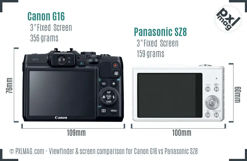 Canon G16 vs Panasonic SZ8 Screen and Viewfinder comparison