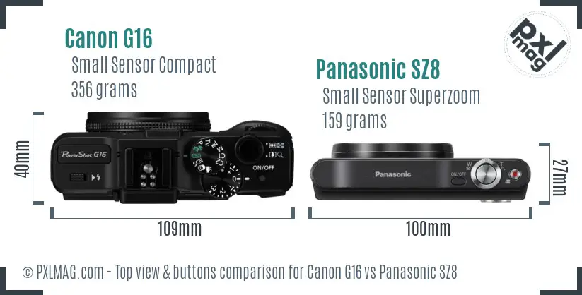 Canon G16 vs Panasonic SZ8 top view buttons comparison