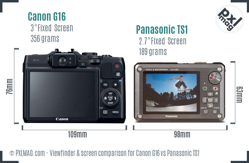 Canon G16 vs Panasonic TS1 Screen and Viewfinder comparison