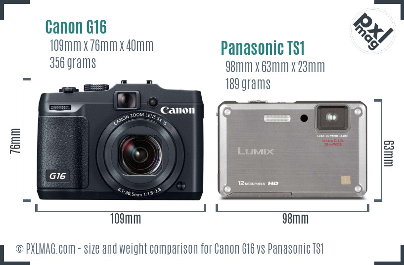 Canon G16 vs Panasonic TS1 size comparison