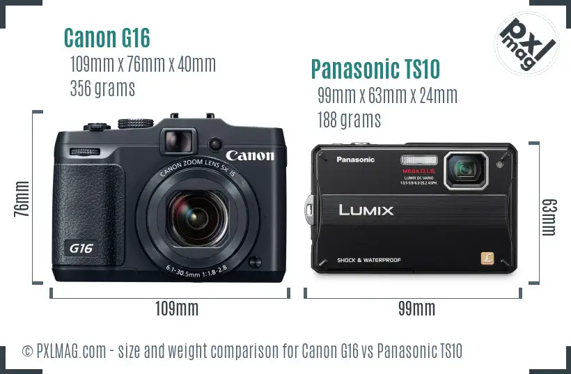 Canon G16 vs Panasonic TS10 size comparison Canon G16 vs Panasonic TS10 size comparison