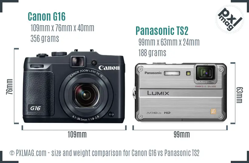 Canon G16 vs Panasonic TS2 size comparison Canon G16 vs Panasonic TS2 size comparison