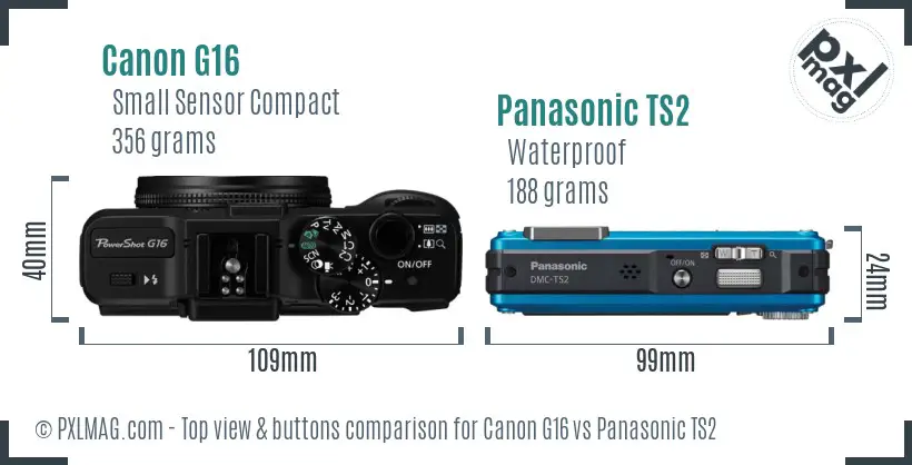 Canon G16 vs Panasonic TS2 top view buttons comparison Canon G16 vs Panasonic TS2 top view buttons comparison